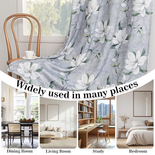 Image of MYSKY HOME Floral 95% Blackout Ceiling Curtains 96 Inches Long 2 Panels Set - Thermal Insulated Black Out Flower Pattern Printed Drapes Grommet Top for Living Room Bedroom, 52 inchW Each Panel, Light Grey