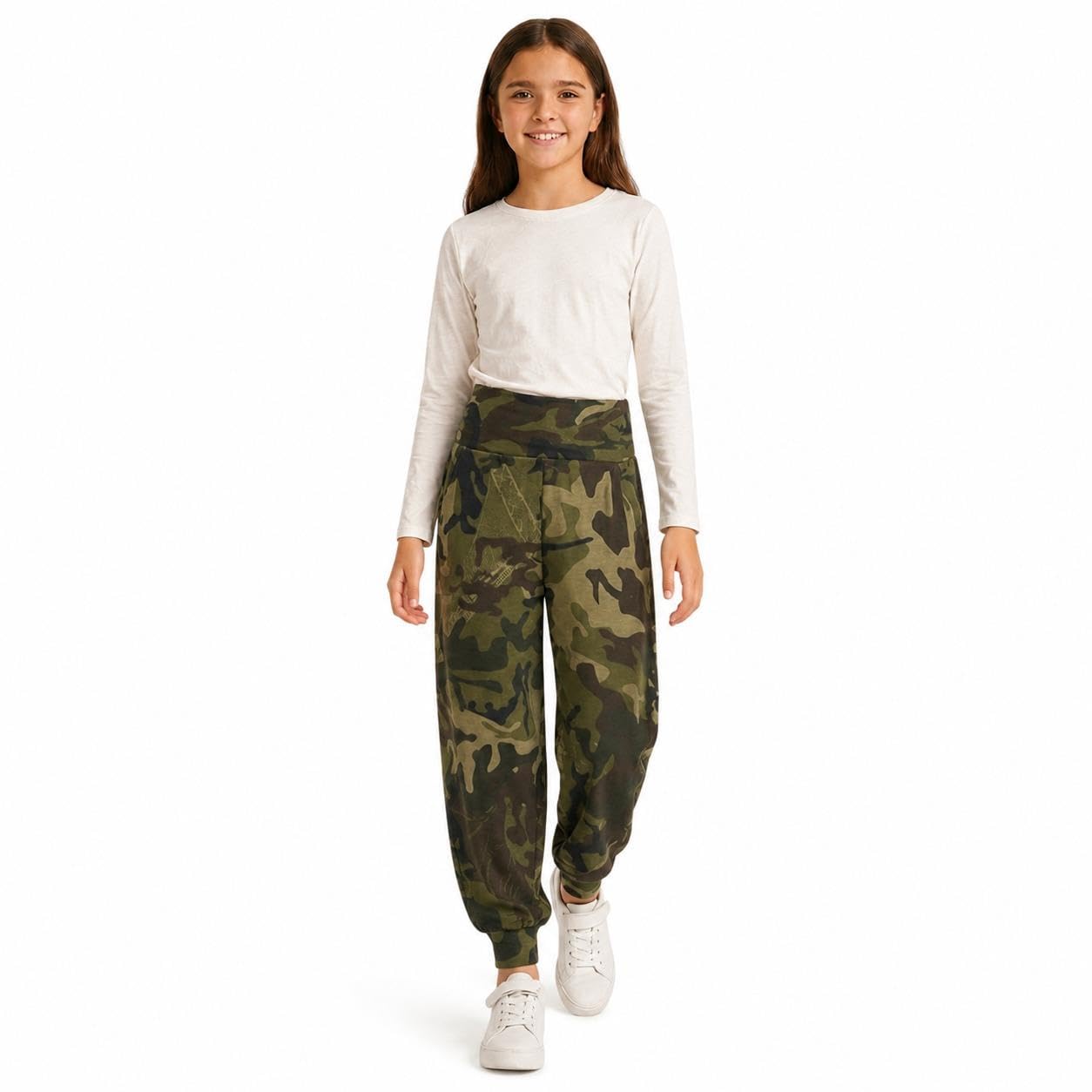 A2z 4 Kids Girls Camo Green Ali Baba Harem Trousers Plain Fashion Pants