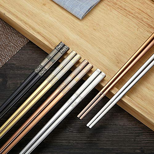 4 paires/acier inoxydable Chopstick Set Métal chinois Argent Enfant Chopsticks for les enfants Sushi nourriture Sticks Arts de la table (Color : Rose Gold)