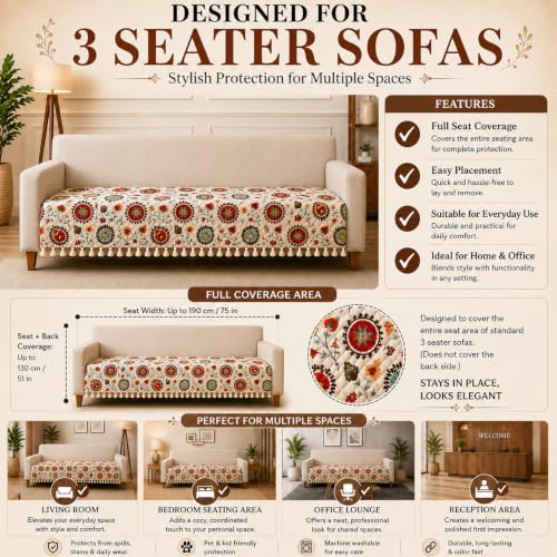 Image of Velvet Quilted Sofa Armrest Covers (Pack of 2) | Red Floral | Anti-Slip Soft Washable Arm Covers with Tassels | 24 x 27 Inches