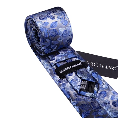 Image of Barry.Wang Floral Ties for Men Flower Necktie with Tie Clip Formal
