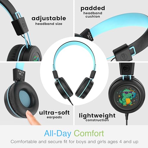 Image of MEE audio KidJamz KJ55 Wired Children's Headphones with 3.5mm Plug, Colorful Graphics, Volume Limiter & Microphone, Adjustable On-Ear Kids Headset for Online Learning /School /Travel /Tablet (Black)