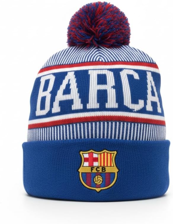 Icon Sports Officially Licensed FC Barcelona Adult Pom Pom Winter Beanie Hat – Barca Blue/Red Striped Knit Cap, 100% Acrylic Bobble Hat for Men and Women - Image 3