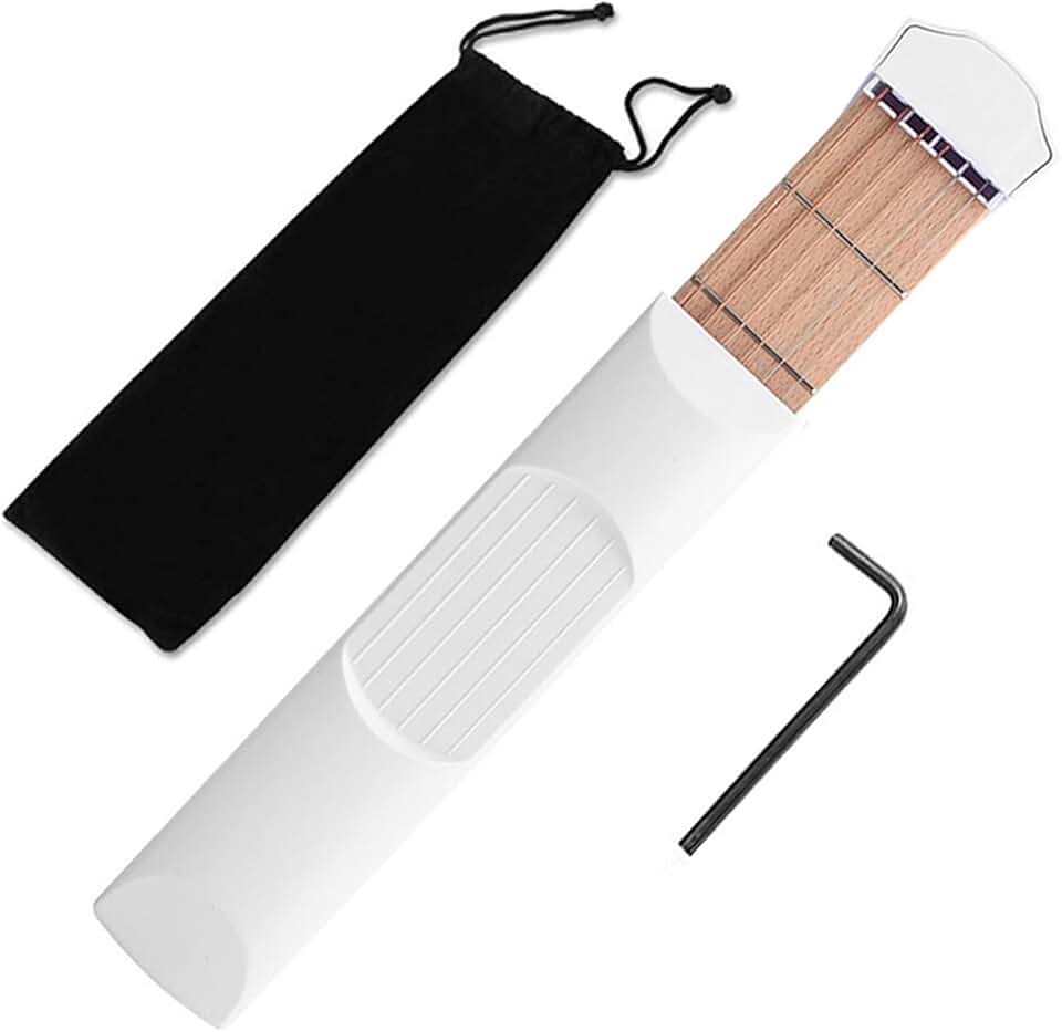 Musiin Pescoço de treino de guitarra de guitarra de bolso, ferramenta de prática de acordes de guitarra portátil com 6 traste para iniciantes (branco)