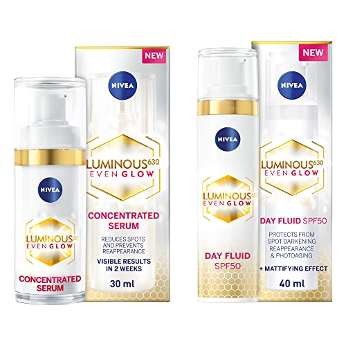 NIVEA Cellular Luminous 630 Face Care Set – Daily Facial Cream 40 ml (1.35 fl oz) and Facial Serum 30 ml (1.01 fl oz) – Lightweight Cosmetic Skincare Duo for Everyday Beauty Routine, Gift Box Set