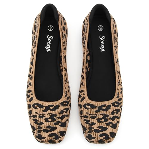 Soesyi Women's Mary Jane Ballet Flats Washable Knit Shoes Comfortable for Dressy Office Casual Walking Slip-on Square Toe Flats