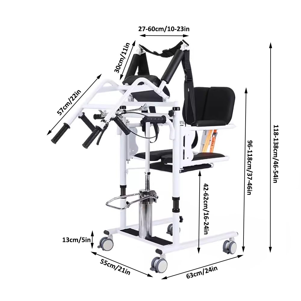 Chaise de transfert hydraulique pour patient avec position assistée, hauteur réglable de l'assise à la verticale, avec dossier haut doux et siège doux, fauteuil roulant pouvant supporter 136 kg pour
