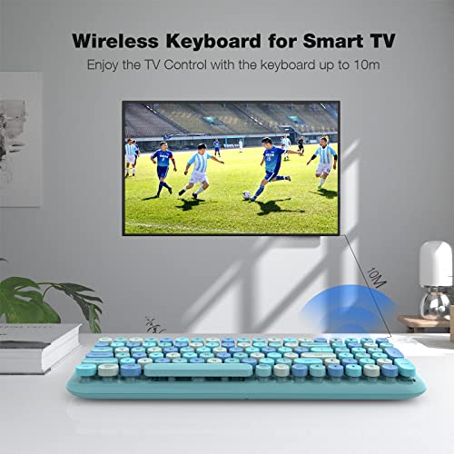 Image of MOFII Wireless Bluetooth Keyboard, Typewriter Retro Round Keycaps Keyboard, Bluetooth 5.1 Tech Compatible with iPhone, iPad, Android, Windows, PC, Mac, Perfect for Home /Office (Blue Colorful)