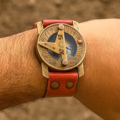 Brújula de Pulsera Estilo Steampunk en Latón con Correa de Cuero miniatura 2