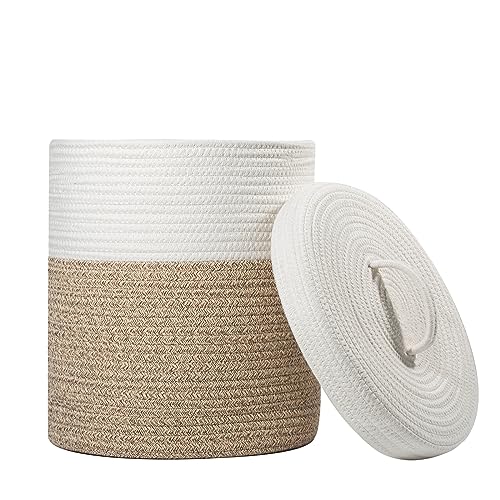 Yimi's Dream Lidded Storage Basket, Medium Brown & White Cotton Rope Basket by Yimi's Dream - Used condition - US$23.22