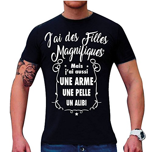 T-shirt humour j'ai des filles magnifiques - Cadeau fête des pères idéal