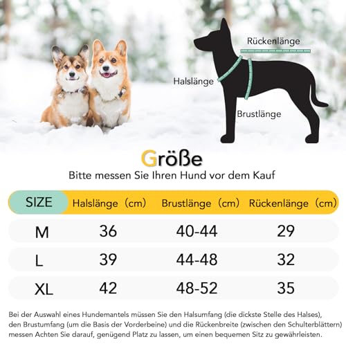 Flow fire Winter Hundemantel Wasserdicht für Grosse Hunde, Hundejacke mit Bauchschutz, Hunde Wintermantel Reflektierend L(M)