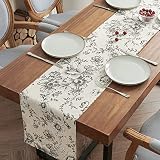 jinchan Black Floral Linen Runner
