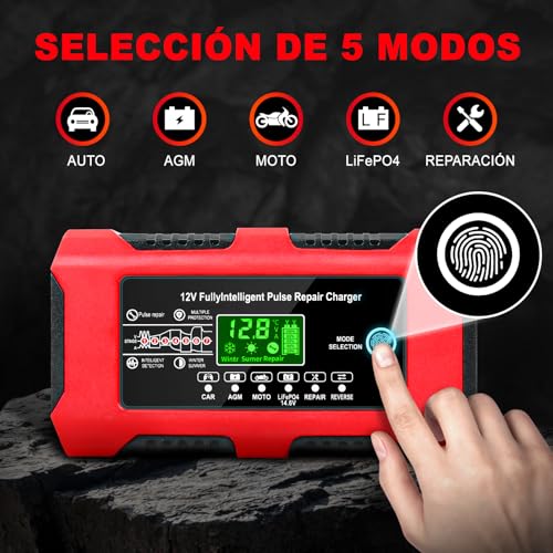 Miniatura 3 de Ydbao Cargador De Baterias Coche 12v 10a Cargador De Batería De Coche Inteligente Con Pantalla Táctil Lcd Y Múltiples Protecciones Cargador De Baterias Coche Y Moto Para Auto,Moto, Agm, Gel, Sla