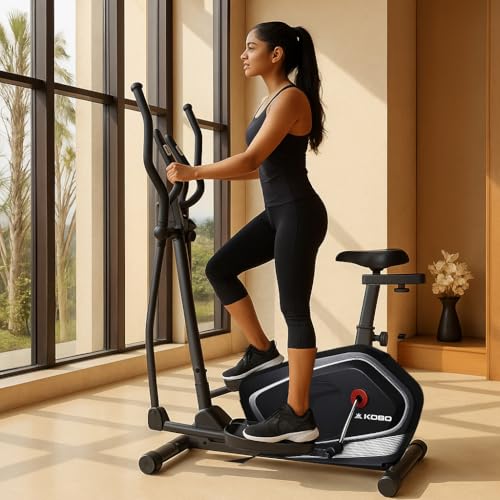 Image of Kobo Elliptical Cross Trainer for Home with 6 Kg Flywheel | Full Body Cardio Workout Machine | Adjustable Resistance | LCD Display | Max User Weight 130 Kg