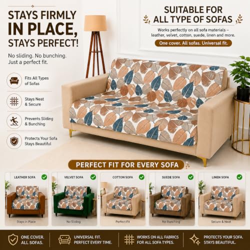 Image of Homerz Premium Printed Quilted Velvet Sofa Slip Cover Protector, Sofa Mat, Exact Size, Antislip Cover (Folia, 6 (3+2+1) Seater, Full)