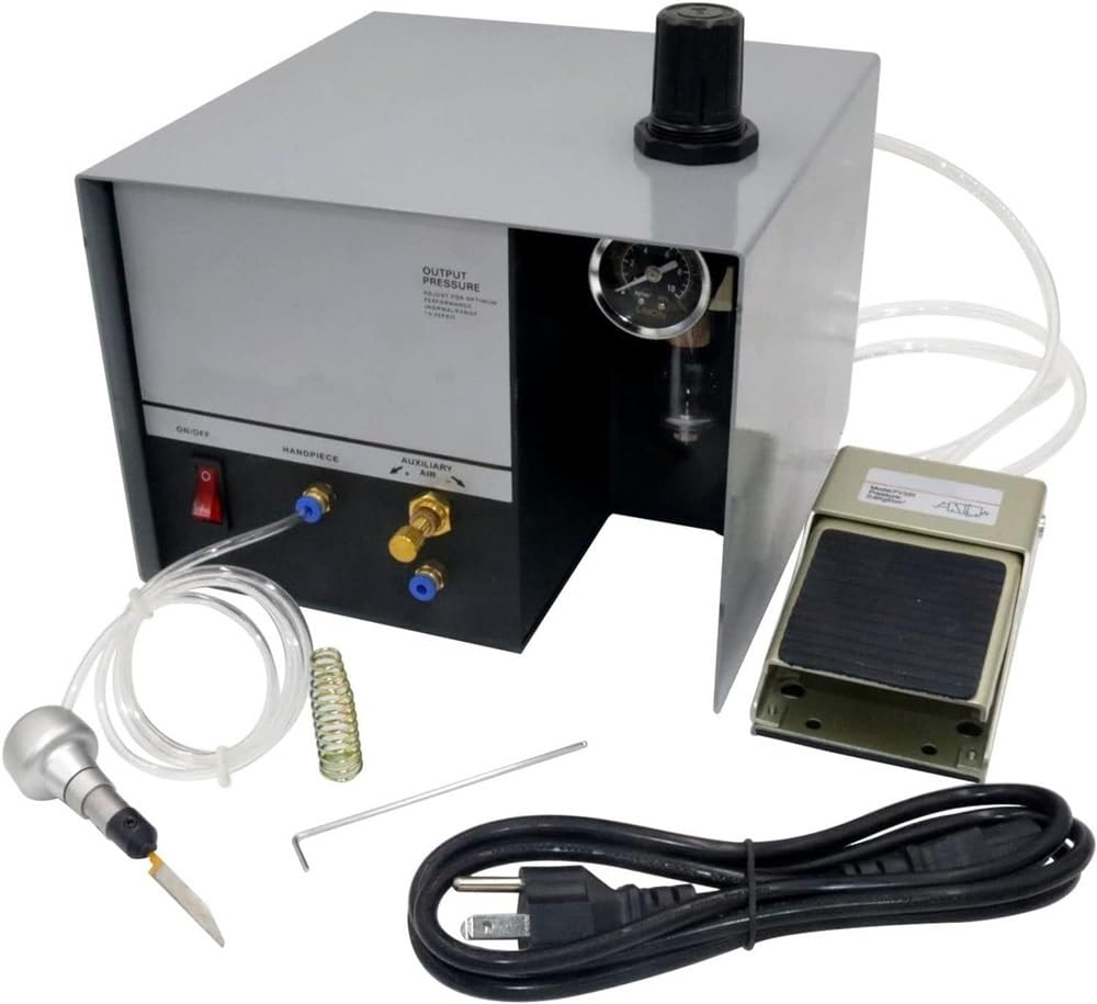 ZHJOPP Pneumatic Engraving Machine 1400 RPM Adjustable Speed 80W Handpiece for Jewelry Crafts and Metalwork, Precision Engraver (Silver)