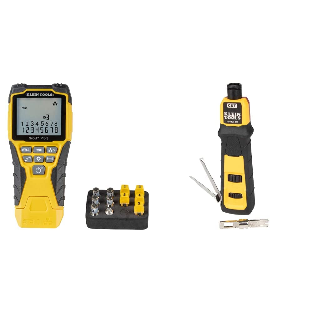 KLEIN TOOLS VDV501-851 Scout Pro 3 Cable Tester & Impact Punchdown Tool, 66/110 Blade, Spring-Loaded, MIM with Bayonet-Style, Twist-and-Lock Socket, Data Punchdown Klein Tools VDV427-300