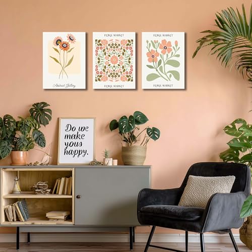 Image of SKYRISE 3 PCS Boho Floral Canvas Wall Art, Rustic Botanical Canvas Paintings Prints ArtWork for Living Room, Vintage Flower Pictures for Farmhouse Dining Room Hallway Bedroom Wall Decor 12 inchx16 inch