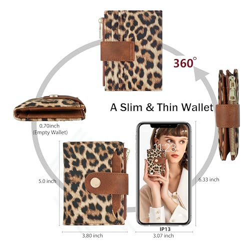 Image of Small Womens Wallet,Bifold Leather Wallet for Women RFID Card Holder Ladies Compact Pocket Wallet for Crossbody Bag (Leopard)