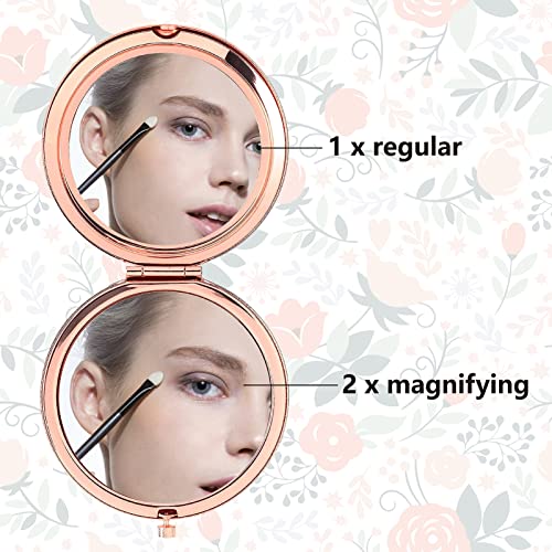 CREATCABIN Metal Compact Pocket Mirror Sunflower Magnifying Two-Sided Folding Makeup Mirror 2.6inch Travel Portable Behind You All Your Memories Gifts for Women mum Sister Daughter Rose Gold - Image 4