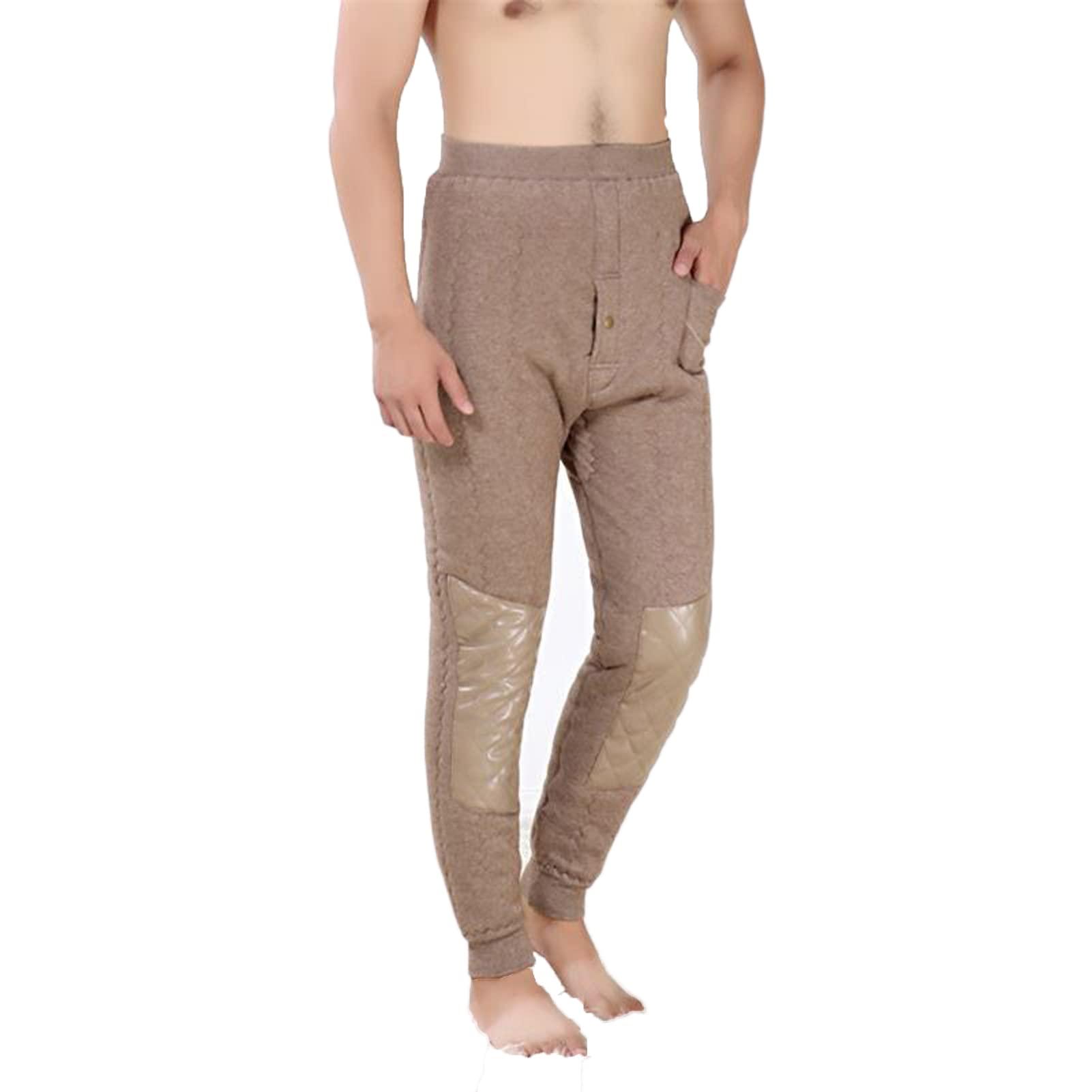 Pantaloni da uomo in pile termico a doppio strato intimo elastico a vita alta pesante inverno caldo foderato lungo Johns leggings pantaloni della tuta pantaloni base Jogger cammello -3XL