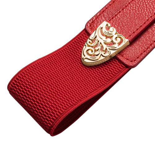 Image of Dubulle Womens Belt Chain Leather Belts Vintage Western Adjustable Elastic Double Buckle for Cowboy Pant Dress