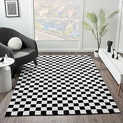 LUXE WEAVERS Geometric Checkered Black and White 6x9 Area Rug, Non-Shedding Modern Living Room Carpet