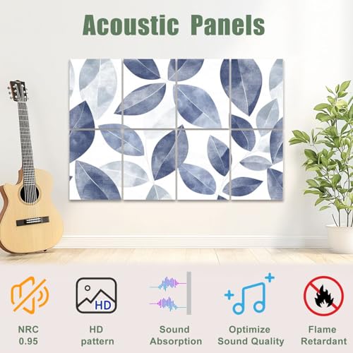 8 Pack Art Acoustic Panels Paneles Acústicos Absorbentes de Sonido Abstractos Azul Gris Moderno Rama de Árbol Simetría Interconectada Paneles Decorativos Autoadhesivos para Estudios de Grabación Oficina 48"x32" miniatura 3