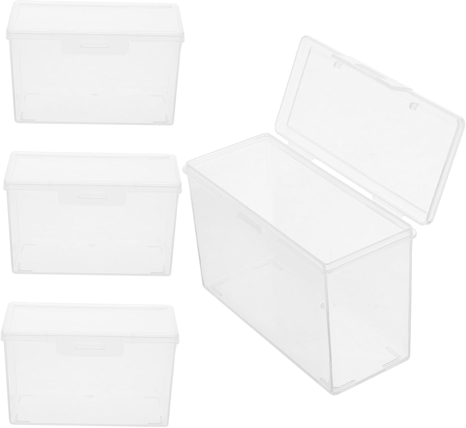 DECHOUS 4pcs Photo Organizer Box with Lid, Plastic Storage Bin