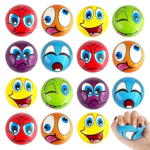 15 Anti-Stress Spielzeug, 6CM Lustige Gesichter Softball, Mini Lächeln Gesicht Bälle, Schaum Stressbälle, Verschiedene Emoticons Stressball, Antistressball Wutball für Kinder Erwachsene