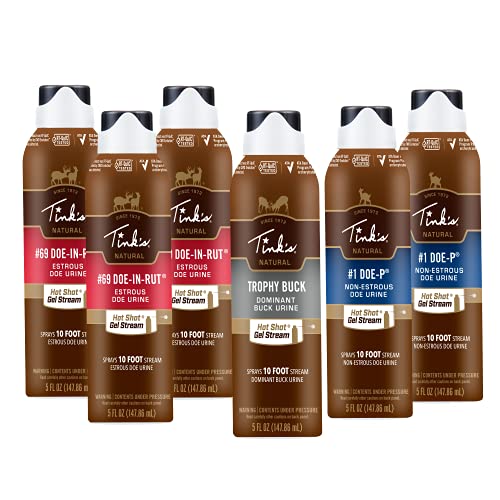 TINK'S Hot Shot Gel Stream Deer Lure Value Pack - 5 oz. Cans - (3) #69 Doe-in-Rut, (2) #1 Doe-P & (1) Trophy Buck
