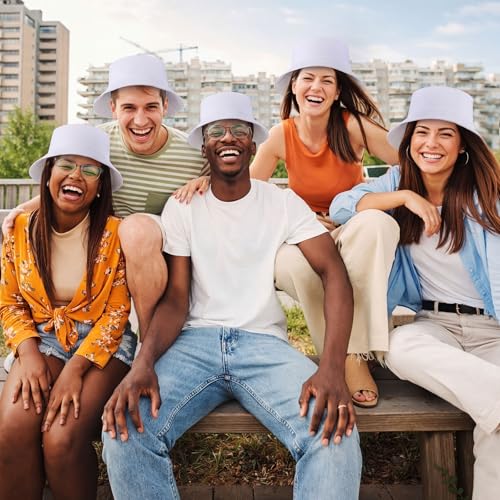 Image of 36 /24 /12 Pcs Bucket Hats for Men Women Bulk Cotton Fishing Cap UV Protection Beach Foldable Solid Color Sun Cap