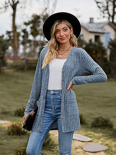 Famulily Frauen Langarm Open Front Cardigans, Button Down V Neck Leichte Outwear Pullover mit Taschen – Bild 4