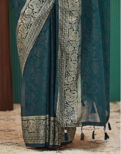 Image of SIRIL Women's Georgette Foil Printed Saree with Unstitched Blouse Piece
