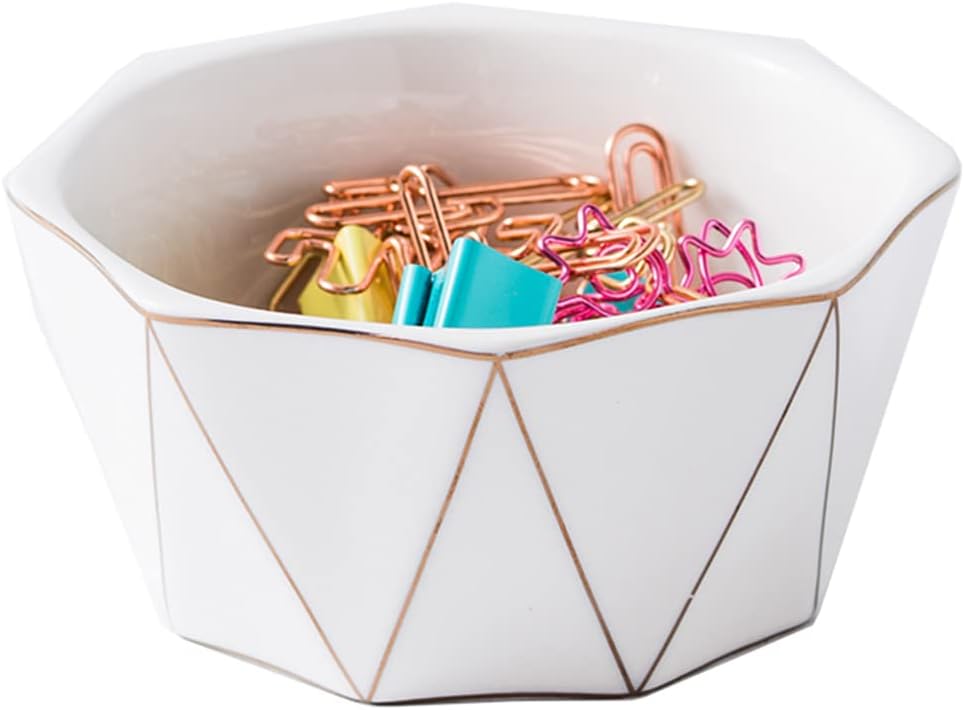 YOSCO Paper Clip Holder With Gold Line Geometric Ceramic