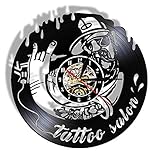 Dia 30cm Horloge De Salon De Tatouage Faite De Véritable Disque Vinyle Inauguration Décorative Montre Silencieuse Studio De Tatouage Signe Murale Tatoueur Boutique Cadeau Amis Cadeau Télécommande Ar