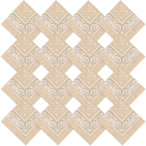 CECIAOAIME 16 Pcs Khaki Bandanas Multi-Purpose Bandana Headbands Party Outdoor Head Scarf 22x22 inch Handkerchiefs for Women Men