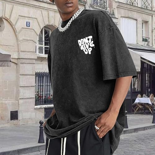 Oversized Tshirts for Men Graphic Vintage Tees Streetwear Shirts Acid Wash Tshirt Positive Letter Print Cotton Tops3