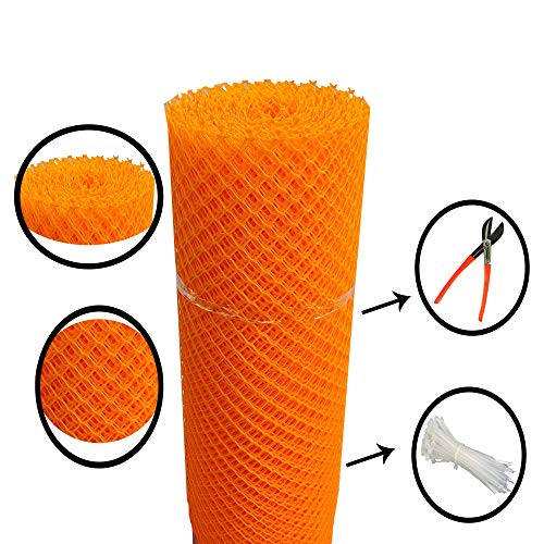 Image of SAI PRASEEDA UV Stabilized Garden Fencing Net Tree Guard Net Anti Bird Net PVC Virgin HDPE 3.3 Feet Height X 50 Feet Length Orange Color 800 GSM with 1 Cutter and 100 PVC Tags SP30