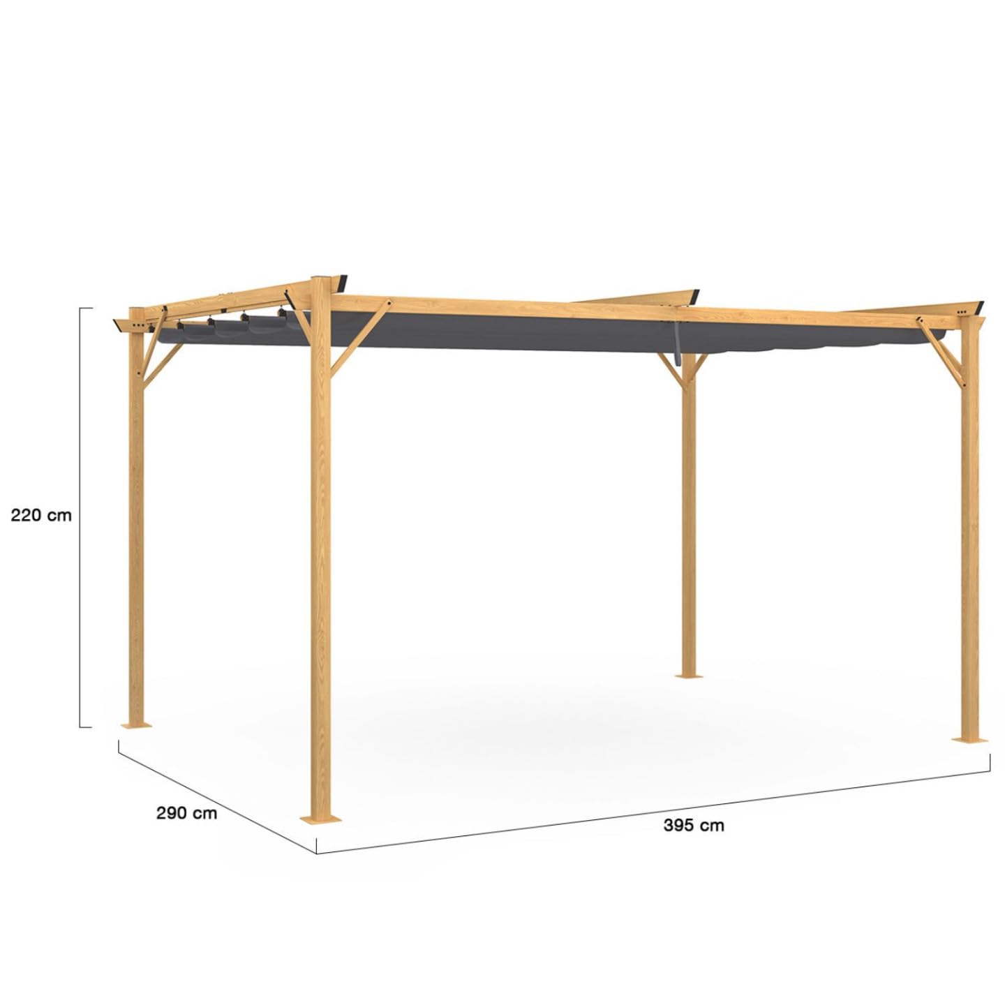 IDMarket - Pergola Toit rétractable 4 Pieds 3x4 M tonnelle Effet Bois Toile Gris Anthracite