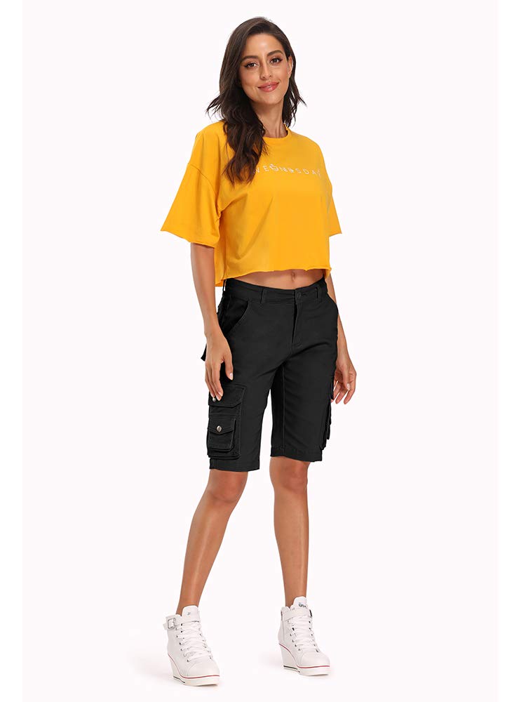 Aeslech Bermuda-Shorts für Damen, leger, Baumwolle, mehrere Taschen, einfarbig, Camouflage, Outdoor-Kleidung