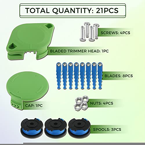 Hicello Trimmer Blade 29252 29092 Spool Line Replacement for Greenworks 21302 21332 21342 20V 24V 40V, 16ft 0.065” Single Line String Trimmer 21PCS