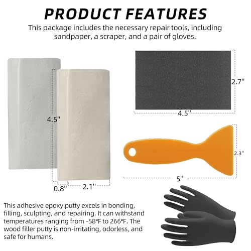 Image of Calvana 2 Part Epoxy Putty 17.6oz /500g, AB Repair Epoxy Sculpt Clay, Plumbers Filler Putty, for Wood, Plastic, Metal, Sculpting, Ceramic, Underwater Pool, Includes Sandpaper, Scraper, Gloves