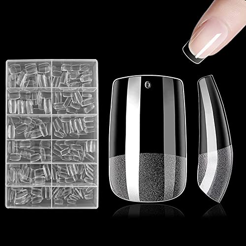 240 Pièces Faux Ongles Capsules,Faux Ongles Capsules Kit Manucure,Courte Faux Ongles en Gel,12 Tailles Couverture Complète,Prothésiste Ongulaire Débutant Nail Art,Carré Court