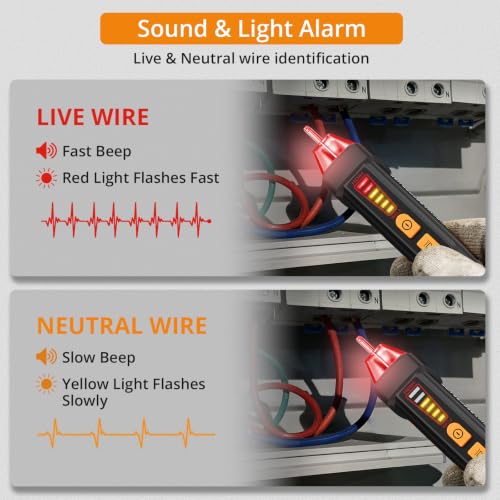 Image of Neoteck 12-1000V AC Non-Contact Voltage Tester Detector with Led Flashlight Buzzer Alarm Live /Null Wire Judgment- Black