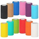 12 Rollen Selbstklebender Verband, 10cm x 4.5m Selbsthaftende Bandage für Erste Hilfe, Elastischer Fixierbinde, Elastische Binde Bandage für Stretch Sportler, Handgelenk, Knöchel, Vet Wrap, Pet