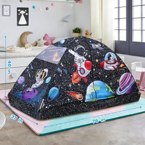 Image of Kid Bed Tent -Twin Play Tent Dream Playhouse for Bedroom Decor Indoor Games Twin Size Bed Canopy by CRAWLBO