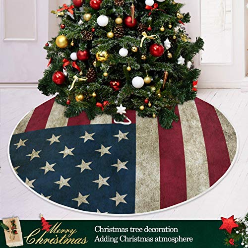 Qilmy American Flag Christmas Tree Skirt Double Layers Fine Tree Skirt For Christmas Handicraft For Holiday Party, New Year Festive Decoration 48 Inches #TOP5