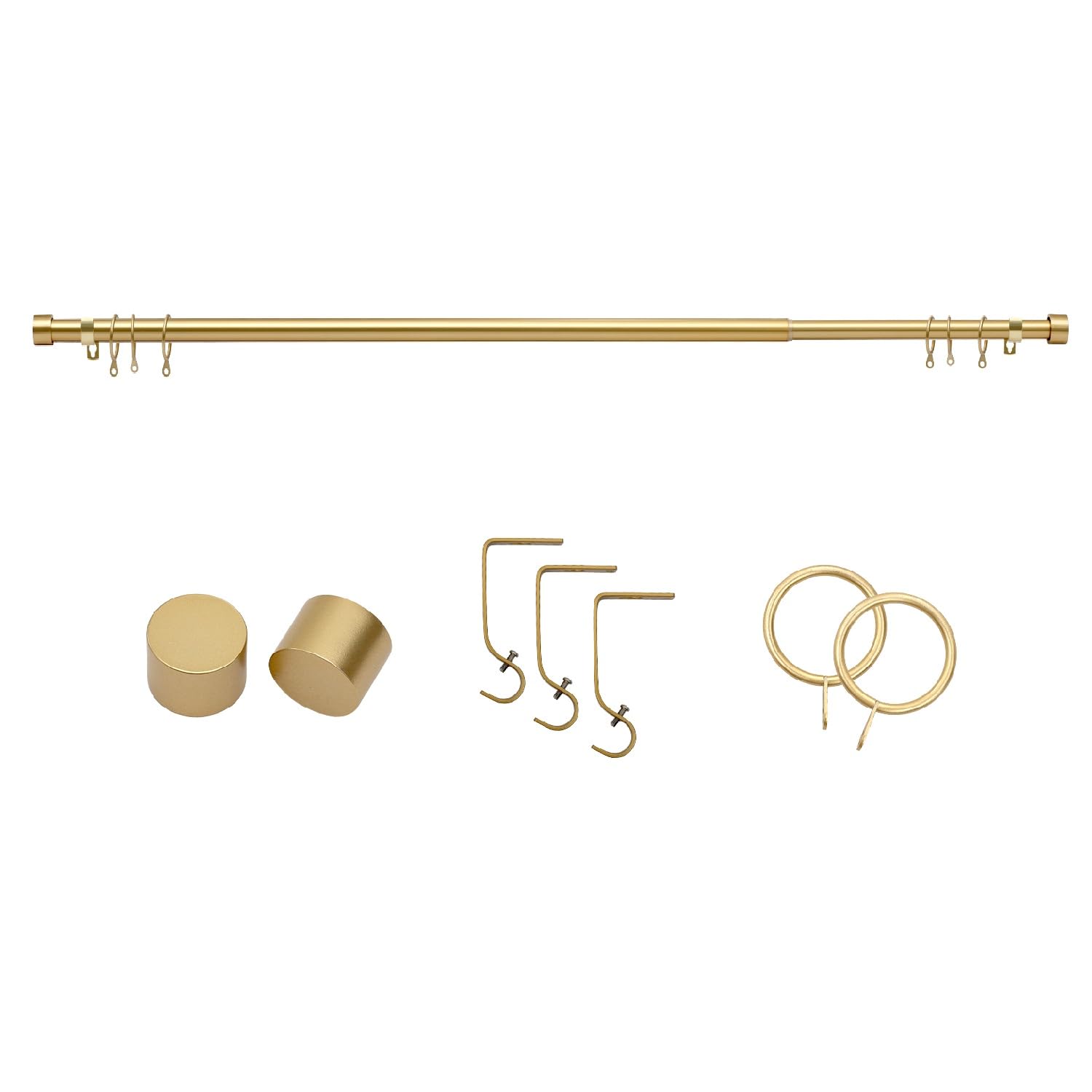 Boom Jog Gold Curtain Poles Extendable Curtain Pole 70Cm To 120Cm Cap Finials Colour 28" To 48" Adjustable Curtain Rail Includes Rods, Finials, Brackets& Hardware Kits